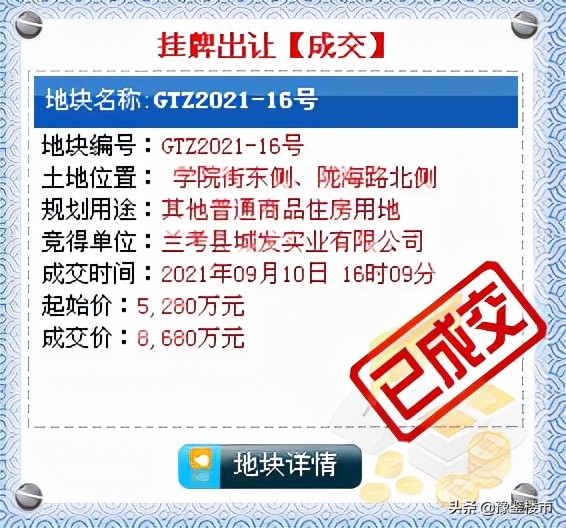 爆发!兰考县7宅地网拍全部溢价成交,最高溢价69%